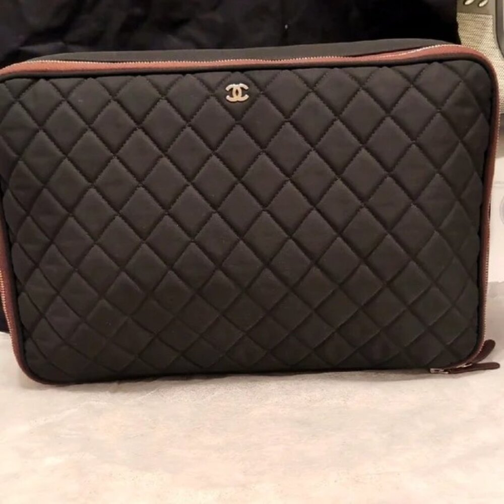 Chanel Black Quilted Canvas Laptop Case